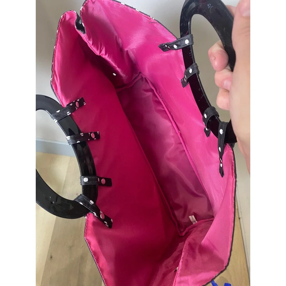 Vintage 90s Creative Options Polka Dot Tote Bag Black White Pink Acrylic Handles